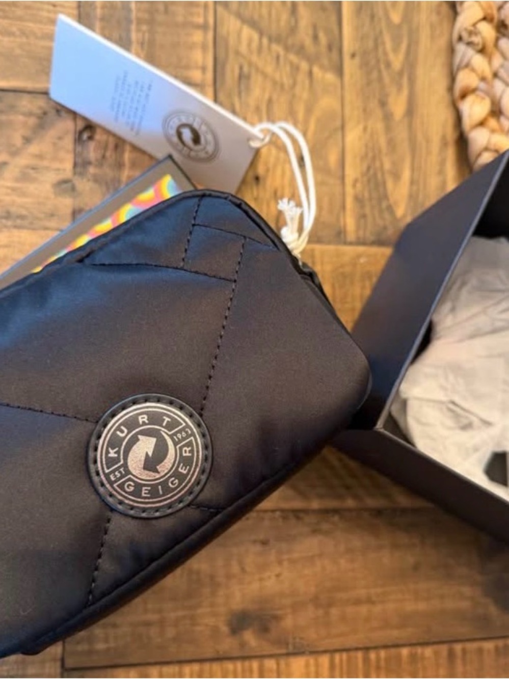 Kurt Geiger Black Quilted Toiletry Pouch with Logo Patch